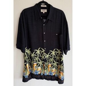 Campia Moda Men's Shirt Hawaiian Short Sleeve Button Down Black Size XL Y2K